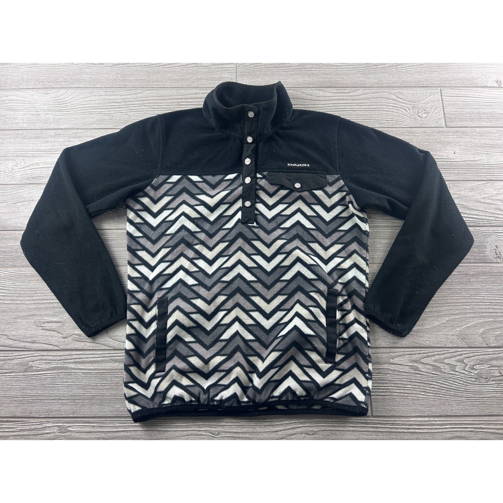 Cinch Mens Fleece Pullover Chevron Snap Neck Black White MAK9819005 Size M